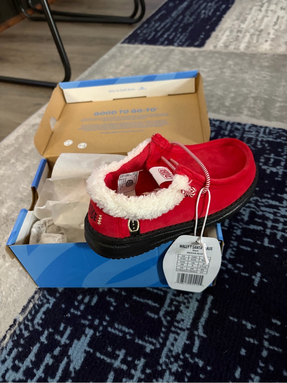 Hey Dude Kids Red Slip-On Shoe with White Fleece Trim
